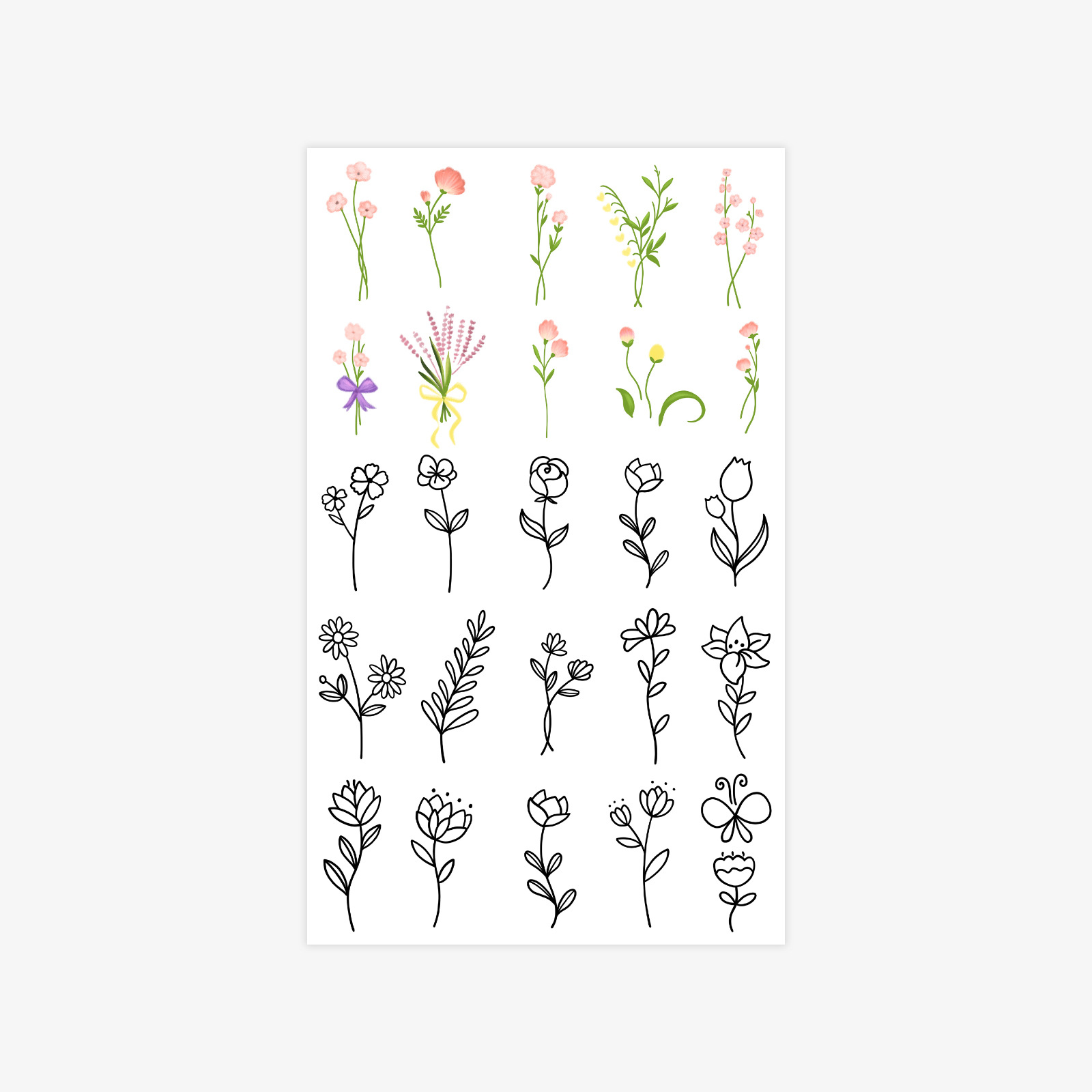 主图_05 Create Your Own Garden with This Minimalist Floral Bouquet Boho Tattoo Sheet