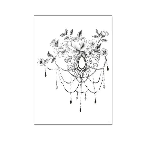 Feminine Tattoo Sticker | Floral Jewel Chandelier – Ornate Elegance, Lasts 3 Days