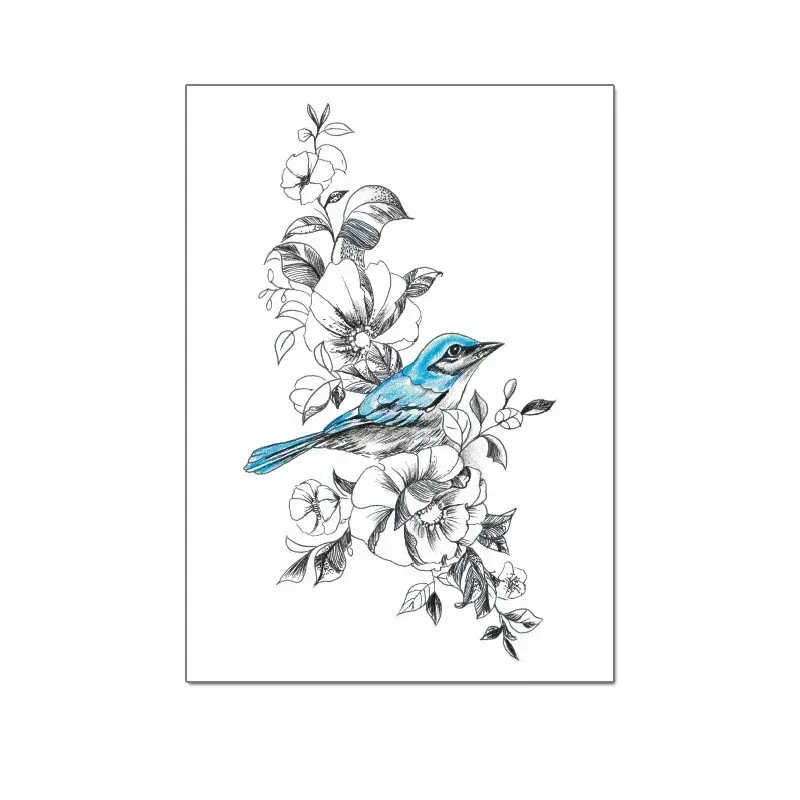 微信图片_20260511115545_203_3 Feminine Tattoo Sticker | Blue Bird & Floral Bouquet – Symbol of Joy, Lasts 3 Days