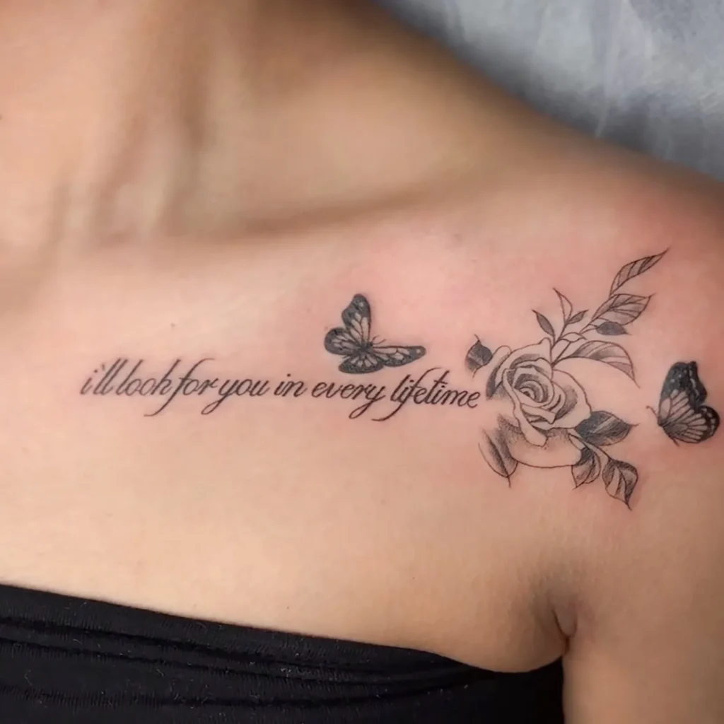 One of the best tattoos for women. Rose, butterfly, and inspirational script. Waterproof, lasts 3 days. Free shipping $38+.