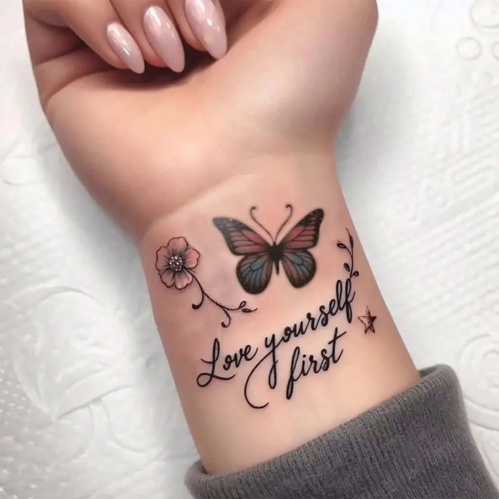 Butterfly "Love Yourself First" cheap temporary tattoos waterproof
