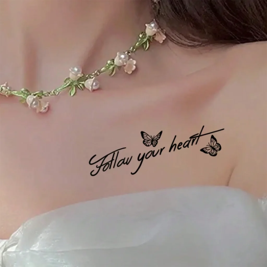 A real tattoo look without the needle. Follow your heart script, herbal formula, lasts 7-14 days.