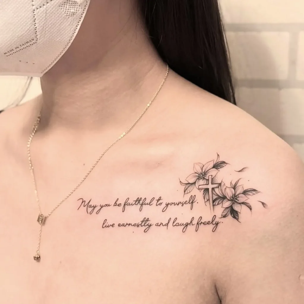 One of the best tattoos for dark aesthetic lovers. Cross, gothic script, ornamental details. Waterproof, lasts 3 days. Free shipping $38+. Shop now.