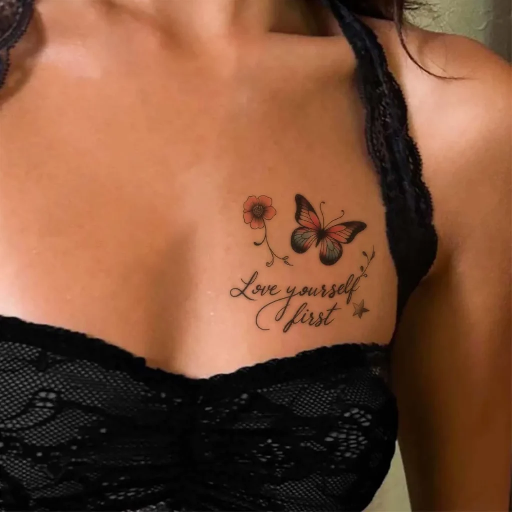Butterfly "Love Yourself First" cheap temporary tattoos waterproof