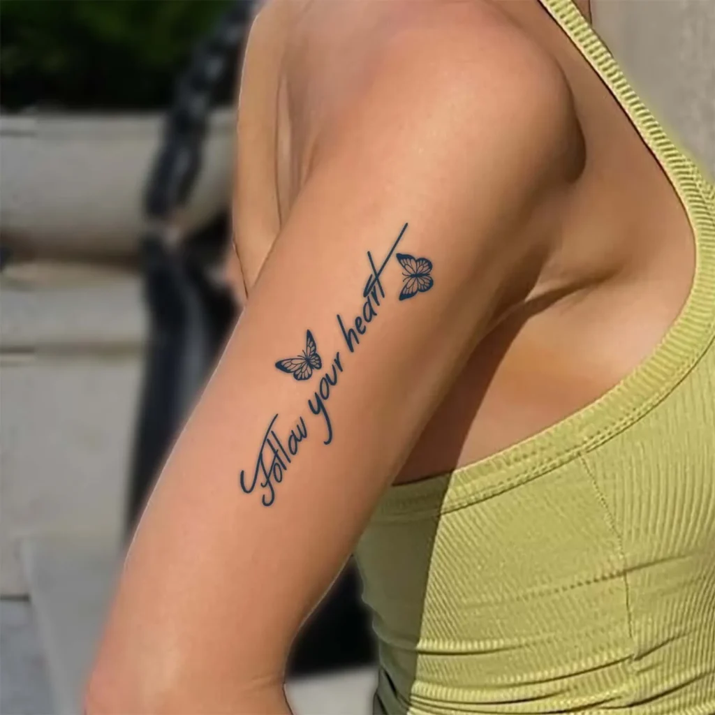 A real tattoo look without the needle. Follow your heart script, herbal formula, lasts 7-14 days.