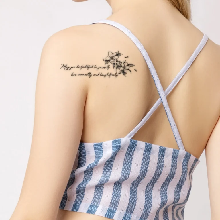 One of the best tattoos for dark aesthetic lovers. Cross, gothic script, ornamental details. Waterproof, lasts 3 days. Free shipping $38+. Shop now.