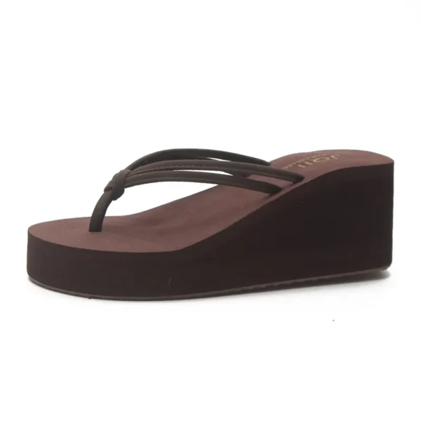 Wedge flip flops with platform sole and arch support. Comfortable high heel thong sandals for beach or daily wear