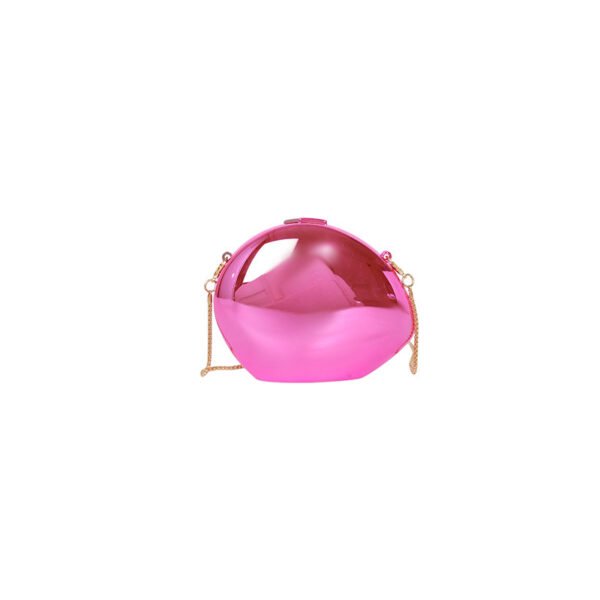 Evening clutch bag in sequin acrylic. Shell shaped hard case purse for parties, weddings, and date nights. Crossbody strap included.