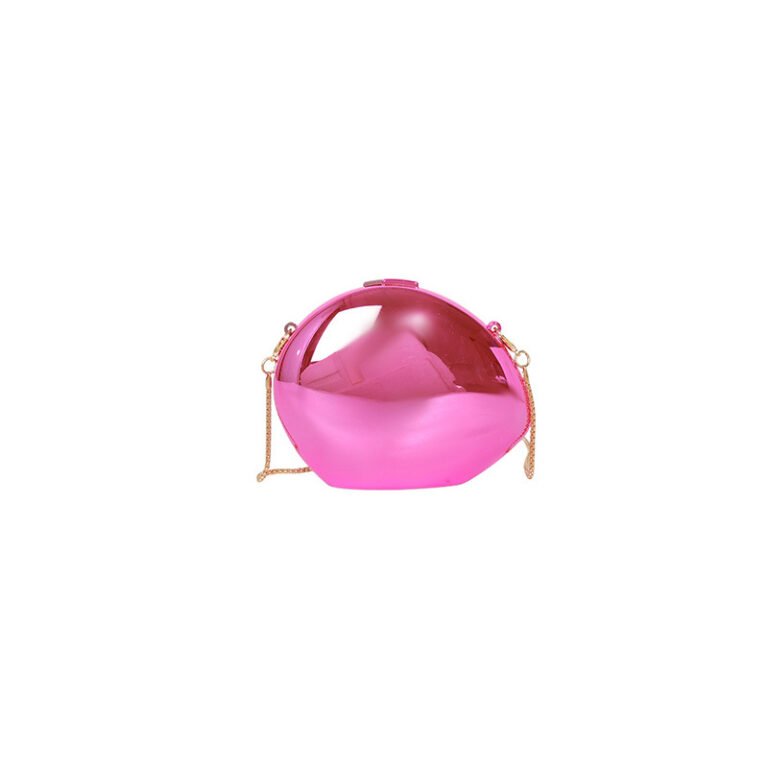 Evening clutch bag in sequin acrylic. Shell shaped hard case purse for parties, weddings, and date nights. Crossbody strap included.