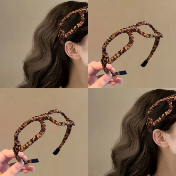 Leopard print headband with high crown lift. Glasses hairband for women, wide and stretchy. One size fits most. Instant volume, no effort.