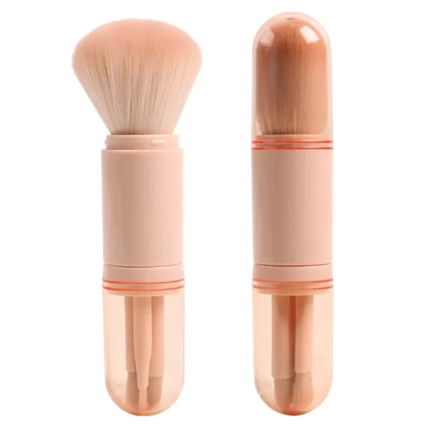 A travel makeup brush set with 4 retractable brushes. Powder, blush, eyeshadow in one portable kit.