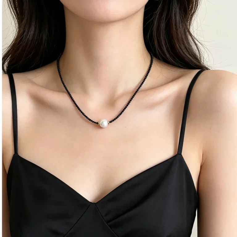 A vintage choker necklace with black pearls and dark crystals. Gothic, elegant, and perfect for everyday wear.