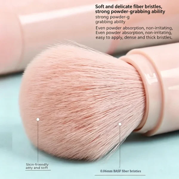 A travel makeup brush set with 4 retractable brushes. Powder, blush, eyeshadow in one portable kit.