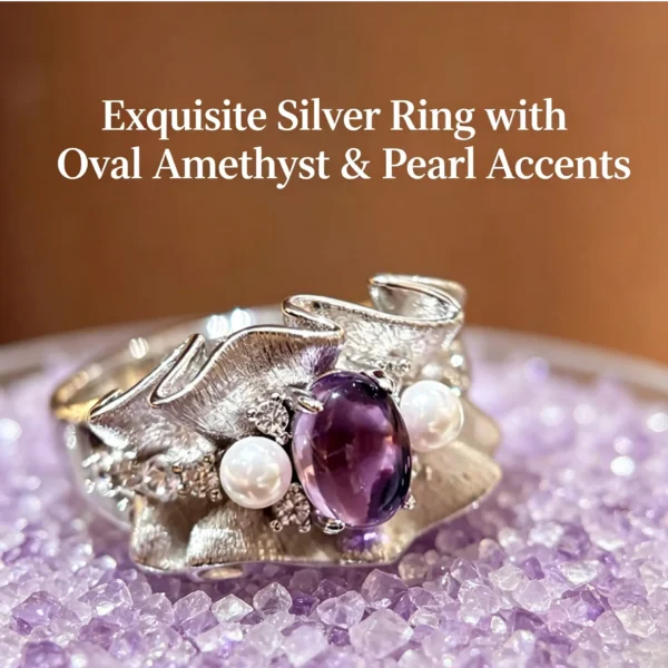 A statement ring for women who love vintage fairycore style. Purple faux pearl, adjustable fit, and gift-ready.