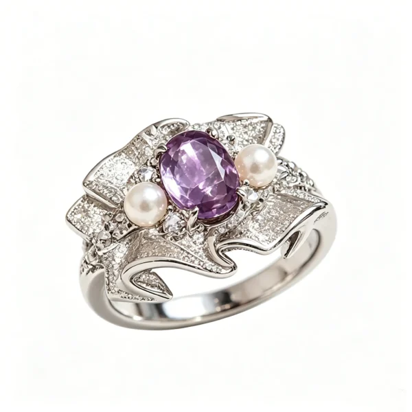 A statement ring for women who love vintage fairycore style. Purple faux pearl, adjustable fit, and gift-ready.