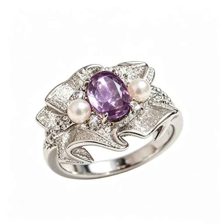 A statement ring for women who love vintage fairycore style. Purple faux pearl, adjustable fit, and gift-ready.