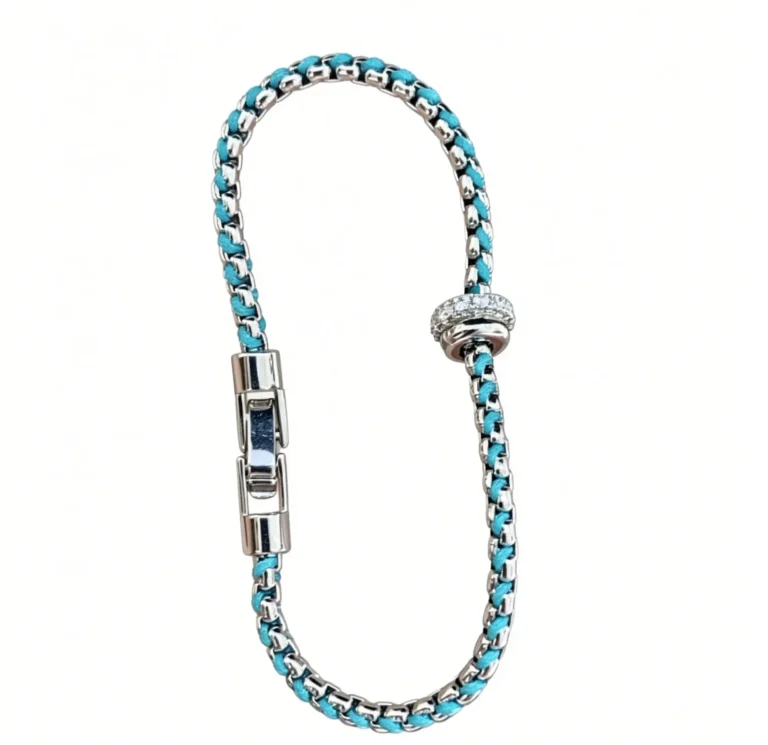 A tennis bracelet with sliding bead charm and vine design. Adjustable, stackable, and perfect for daily wear or gifting. Lightweight and tarnish-resistant.