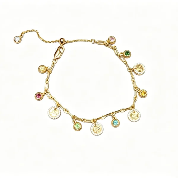 A gemstone bracelet with vintage charm. Multi color crystal beads, designer inspired, and perfect for stacking.