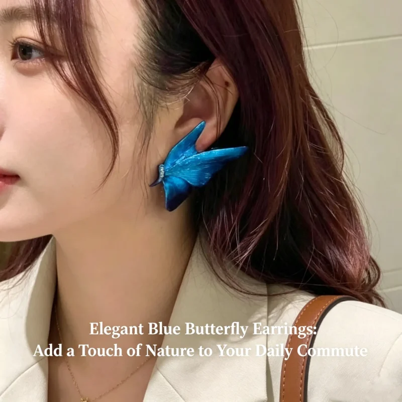 Blue butterfly earrings with vintage fairycore charm. Lightweight dangle design, perfect for daily wear or gifting.