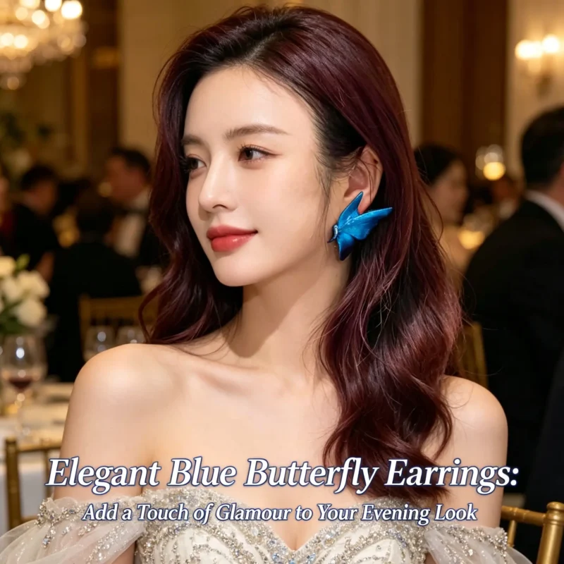 Blue butterfly earrings with vintage fairycore charm. Lightweight dangle design, perfect for daily wear or gifting.