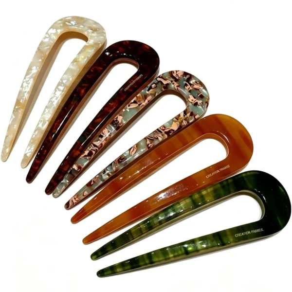 Acetate hair fork in 5.5 inch long U shape. Bun hair clip for thick hair. Chinese style hairpin for daily or wedding.