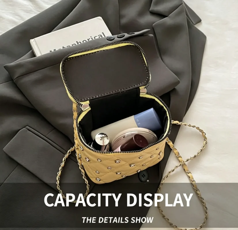 Mini crossbody bag in small square shape. PU leather chain strap purse for summer. Lightweight and cute