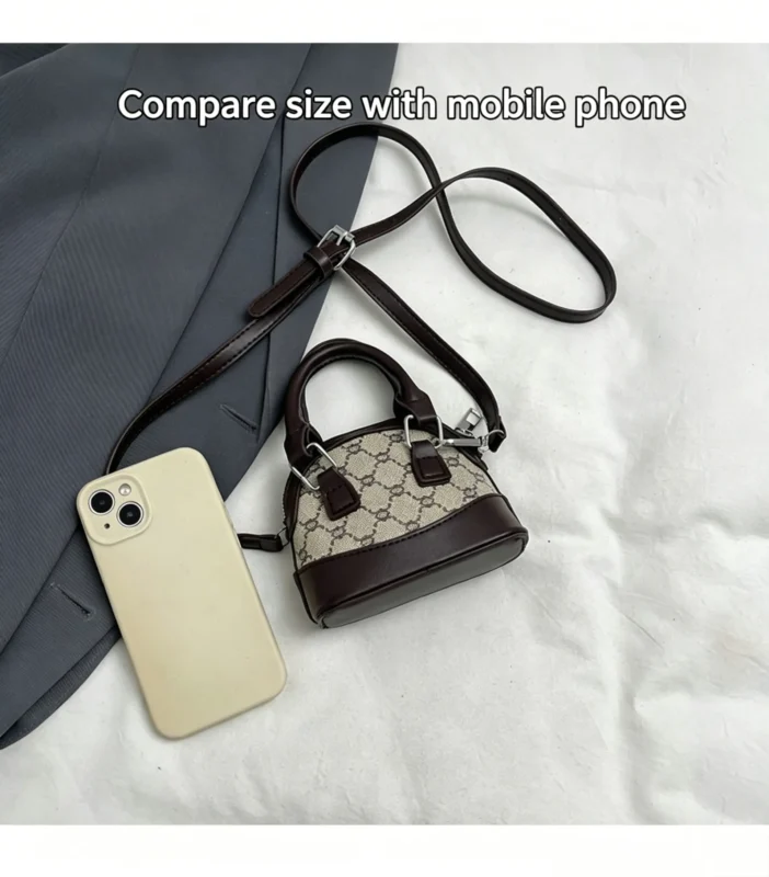 Mini satchel bag in shell shape. Small PU leather crossbody purse for women