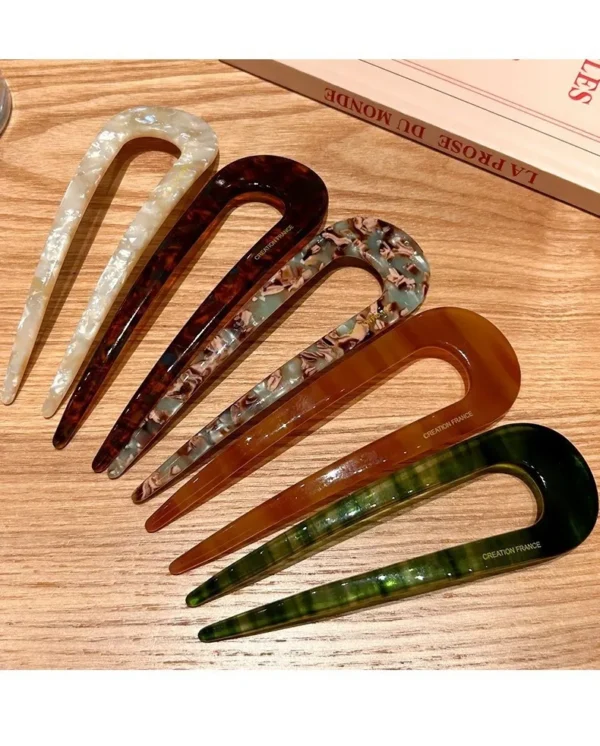 Acetate hair fork in 5.5 inch long U shape. Bun hair clip for thick hair. Chinese style hairpin for daily or wedding.