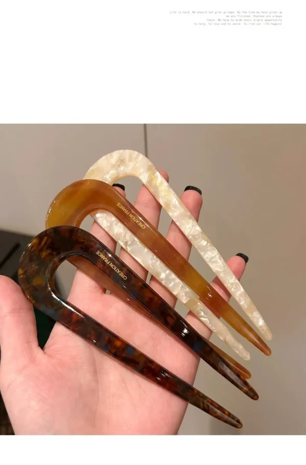 Acetate hair fork in 5.5 inch long U shape. Bun hair clip for thick hair. Chinese style hairpin for daily or wedding.