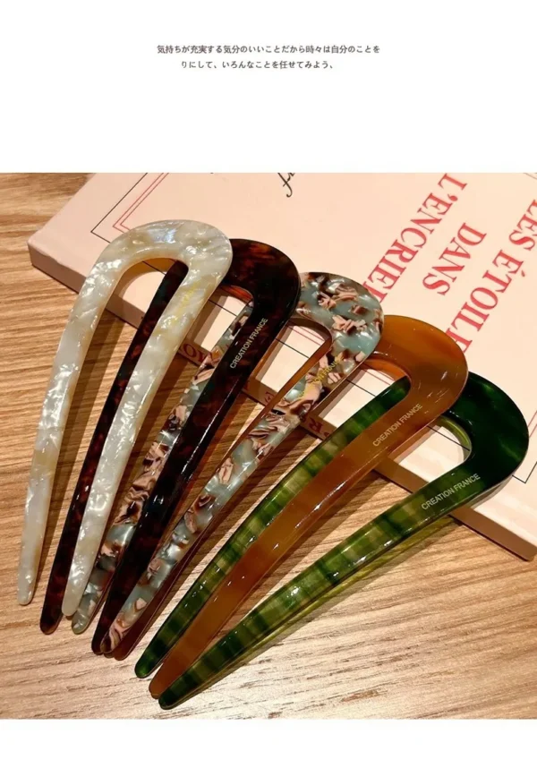 Acetate hair fork in 5.5 inch long U shape. Bun hair clip for thick hair. Chinese style hairpin for daily or wedding.