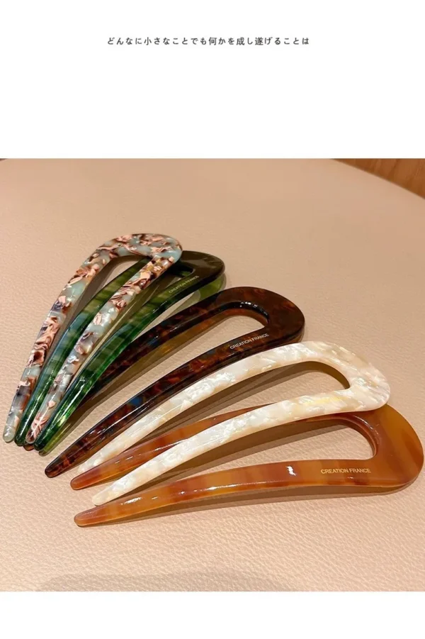 Acetate hair fork in 5.5 inch long U shape. Bun hair clip for thick hair. Chinese style hairpin for daily or wedding.