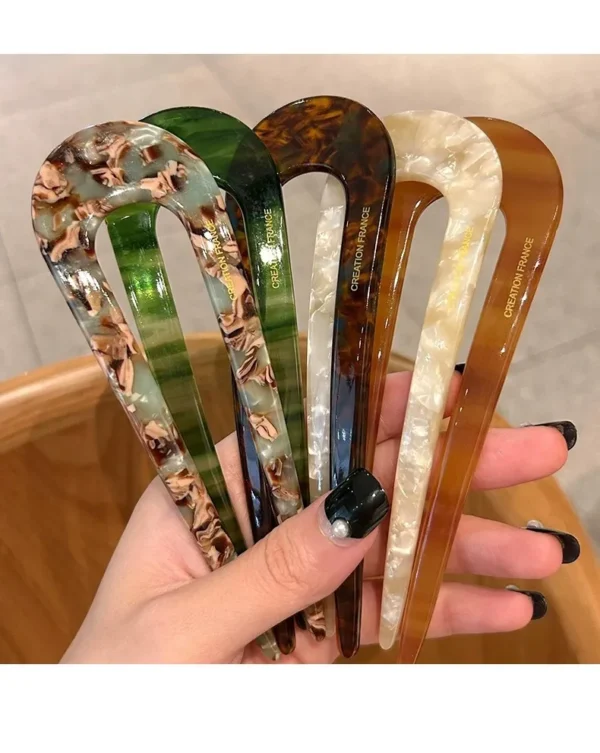 Acetate hair fork in 5.5 inch long U shape. Bun hair clip for thick hair. Chinese style hairpin for daily or wedding.