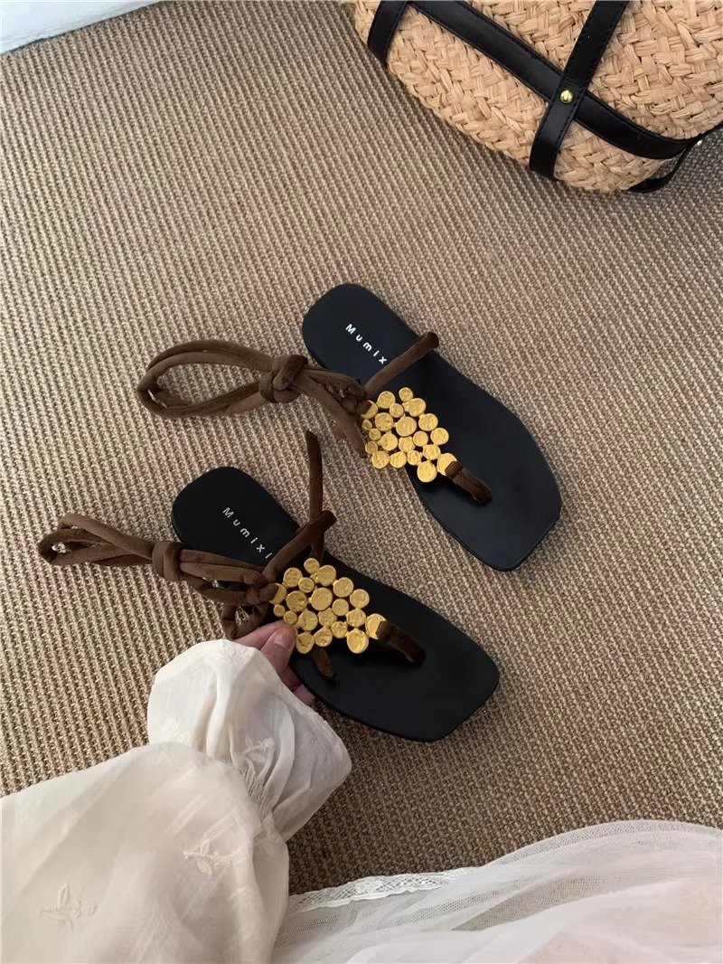 详情_10 Leather Flat Sandals – Cross Strap Roman Toe Loop Summer Shoes for Women