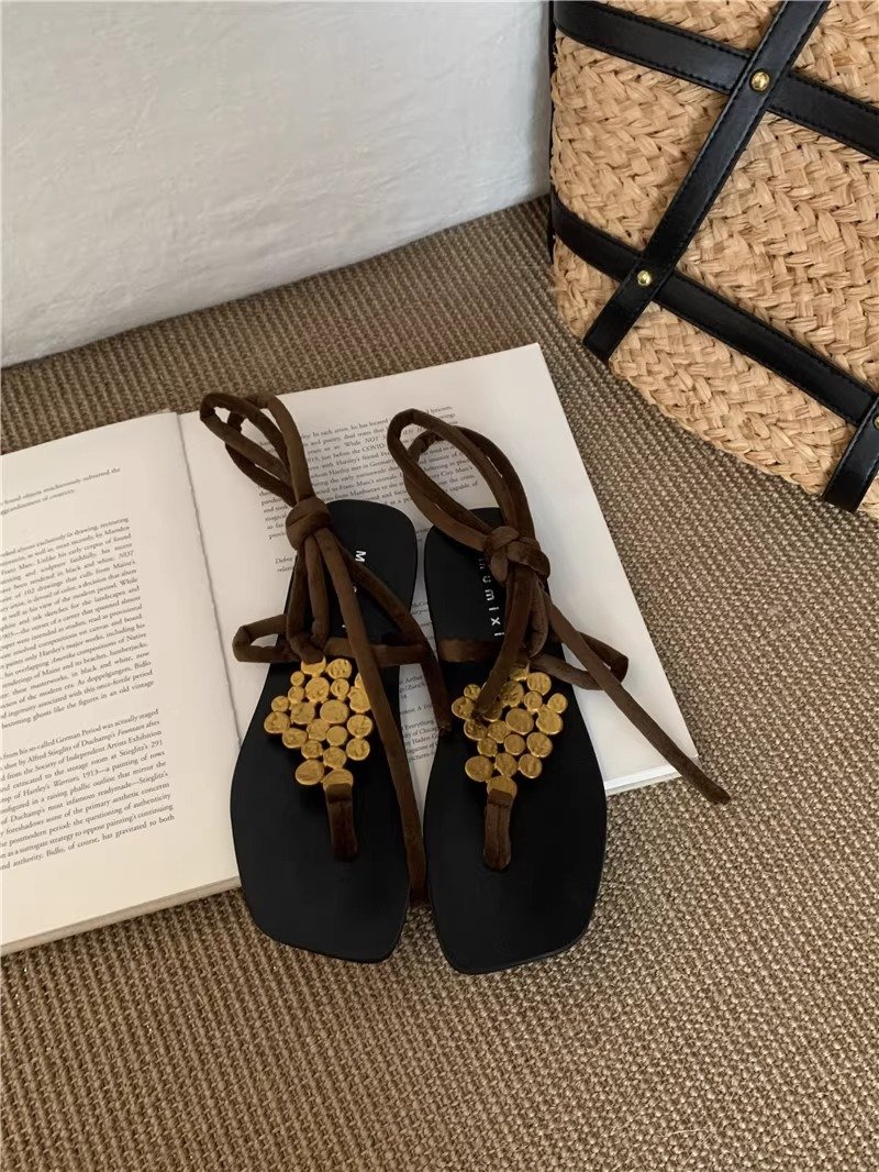 详情_11 Leather Flat Sandals – Cross Strap Roman Toe Loop Summer Shoes for Women