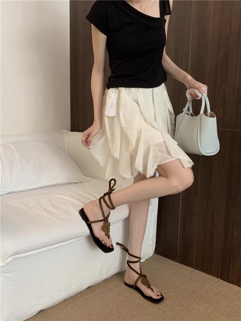 详情_14 Leather Flat Sandals – Cross Strap Roman Toe Loop Summer Shoes for Women