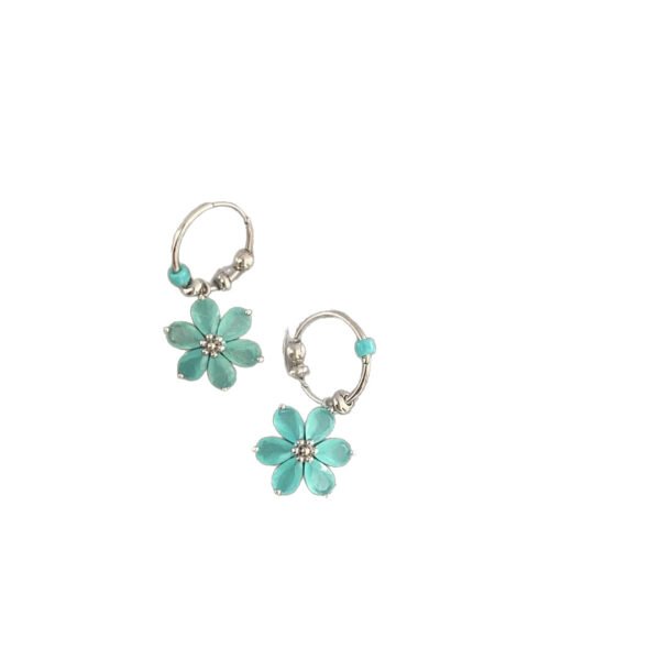 Flower Hoop Earrings – Mint Cat Eye Stone Korean Style Earrings for Women