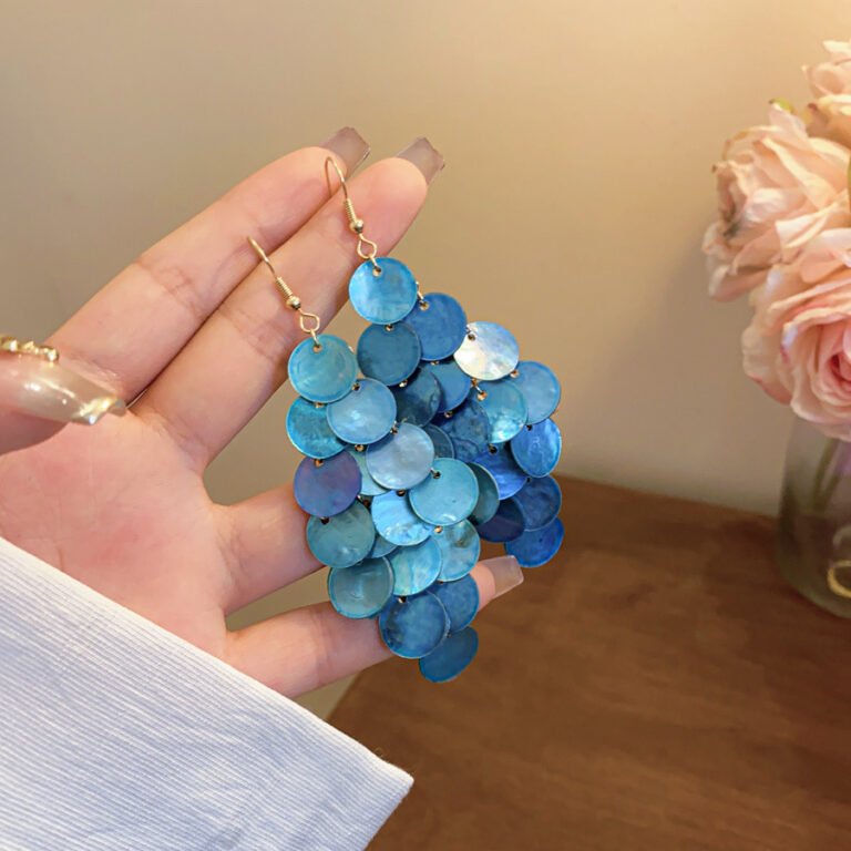 Shell Tassel Earrings – Turquoise Geometric Beach Jewelry for Women