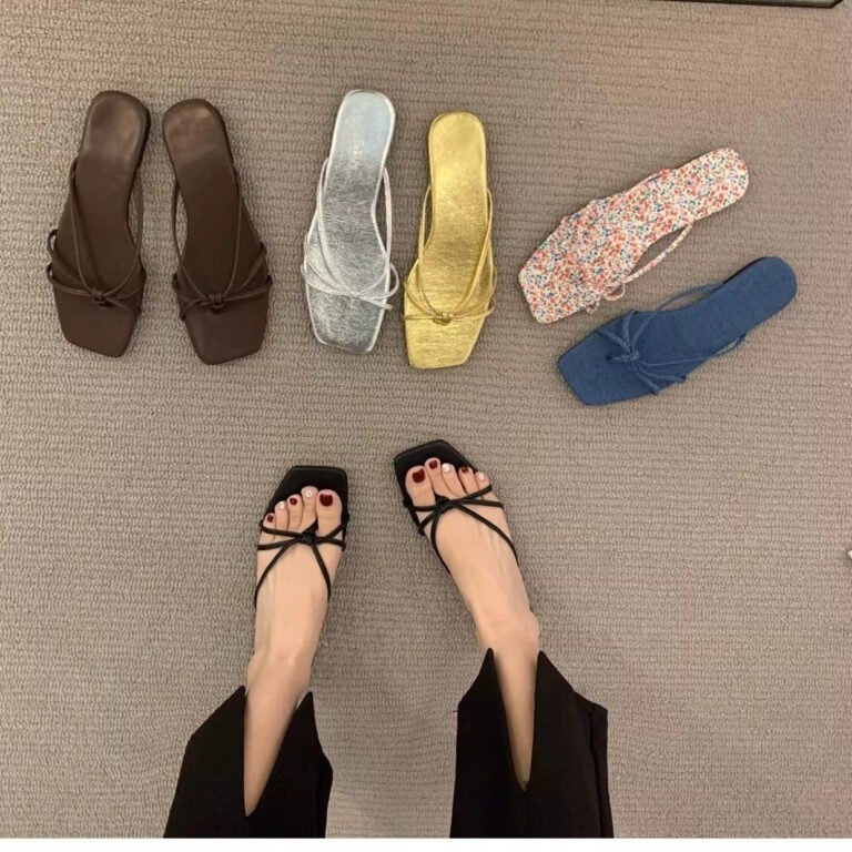 Flat slide sandals with French style. Soft sole beach slippers for summer. Lightweight and comfortable.