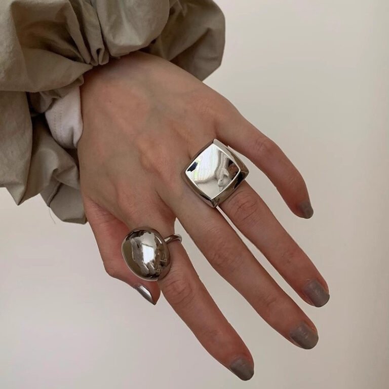 Square geometric ring with adjustable chunky design. Statement ring for index finger. Lightweight and stylish. Available in 2 styles.