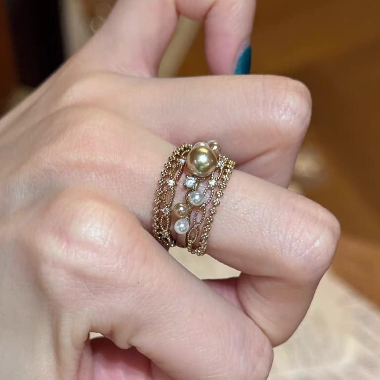Vintage Pearl Ring – Stackable Gold Antique Style Ring for Women