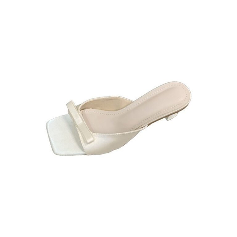 Chunky heel sandals with satin bow and square toe. Comfortable dress sandals for summer.