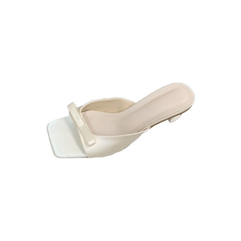 主图_05 Chunky heel sandals with satin bow and square toe. Comfortable dress sandals for summer.