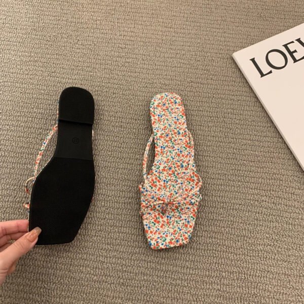 Flat slide sandals with French style. Soft sole beach slippers for summer. Lightweight and comfortable.