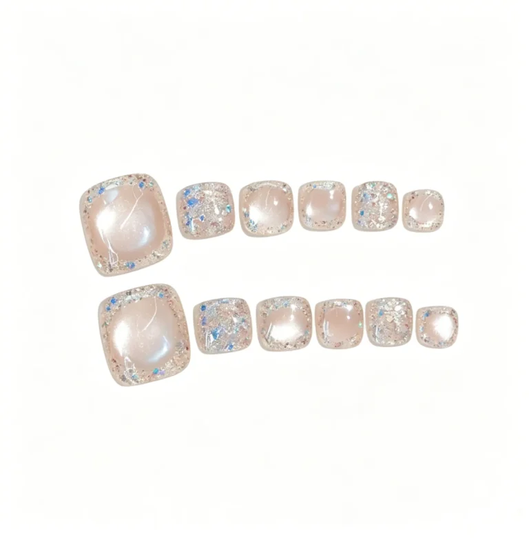 Toe press on nails in nude cat eye finish. Reusable pedicure fake nails for sandals. Free shipping $38+. Shop now.