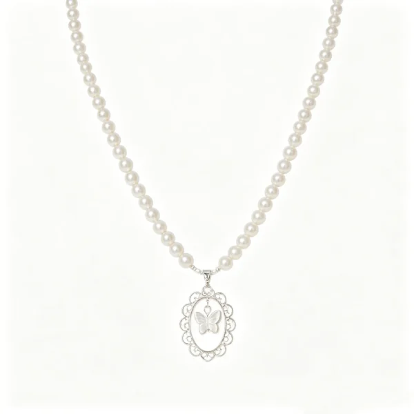 Pearl butterfly necklace with delicate gold chain and tiny pearl accent. Lightweight dainty choker for everyday wear. Adjustable 16-20 inches. Free shipping $38+.