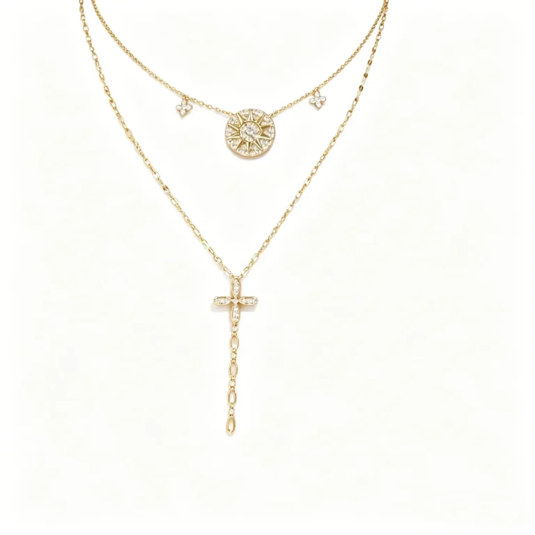 Cross pendant and compass star choker set. Gothic tassel necklace for layering. Wear together or separately. Lightweight gold chain
