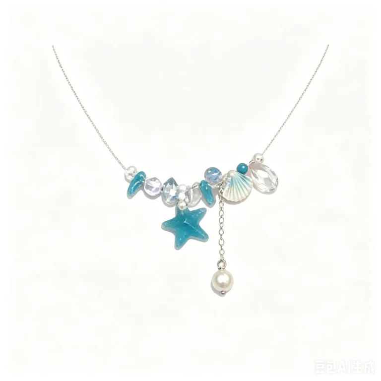 Blue starfish necklace with clear resin pendant. Lightweight minimalist summer choker. Beachy and calming.
