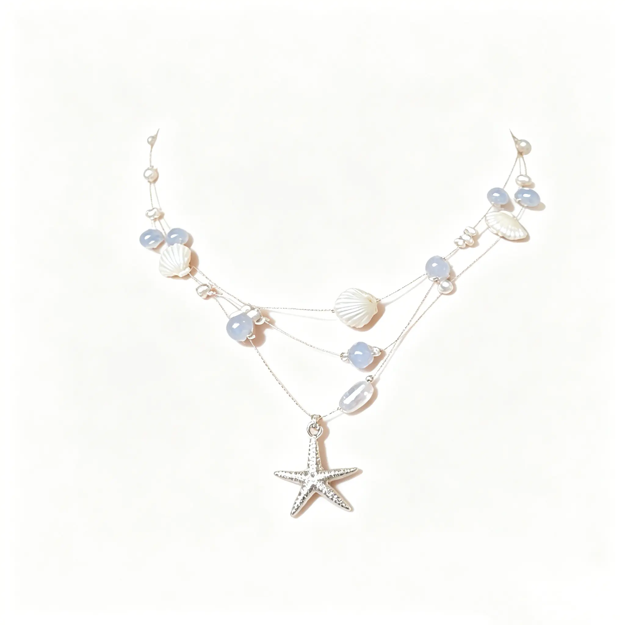 微信图片_20260609122304_667_3 Shell necklace with starfish and pearl charms. Layered beachy choker for vacation. Lightweight and sweet.