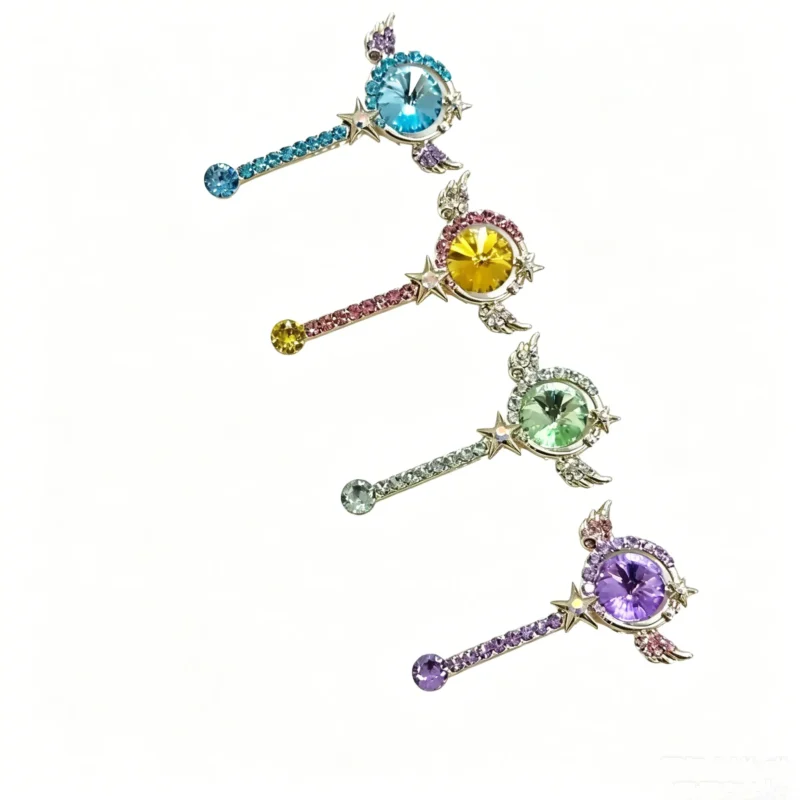 Star moon hair clip set with 5 colors. Crystal wand sparkly dopamine hair accessories. Cute side bang clips. Perfect for gifting.