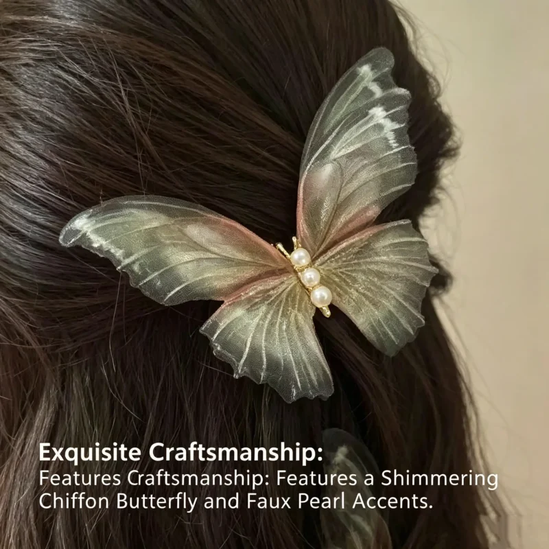 Butterfly hair clip with tulle bow and vintage style. Soft mesh fabric side clip for bangs. Lightweight and dreamy. Perfect for fairycore looks.